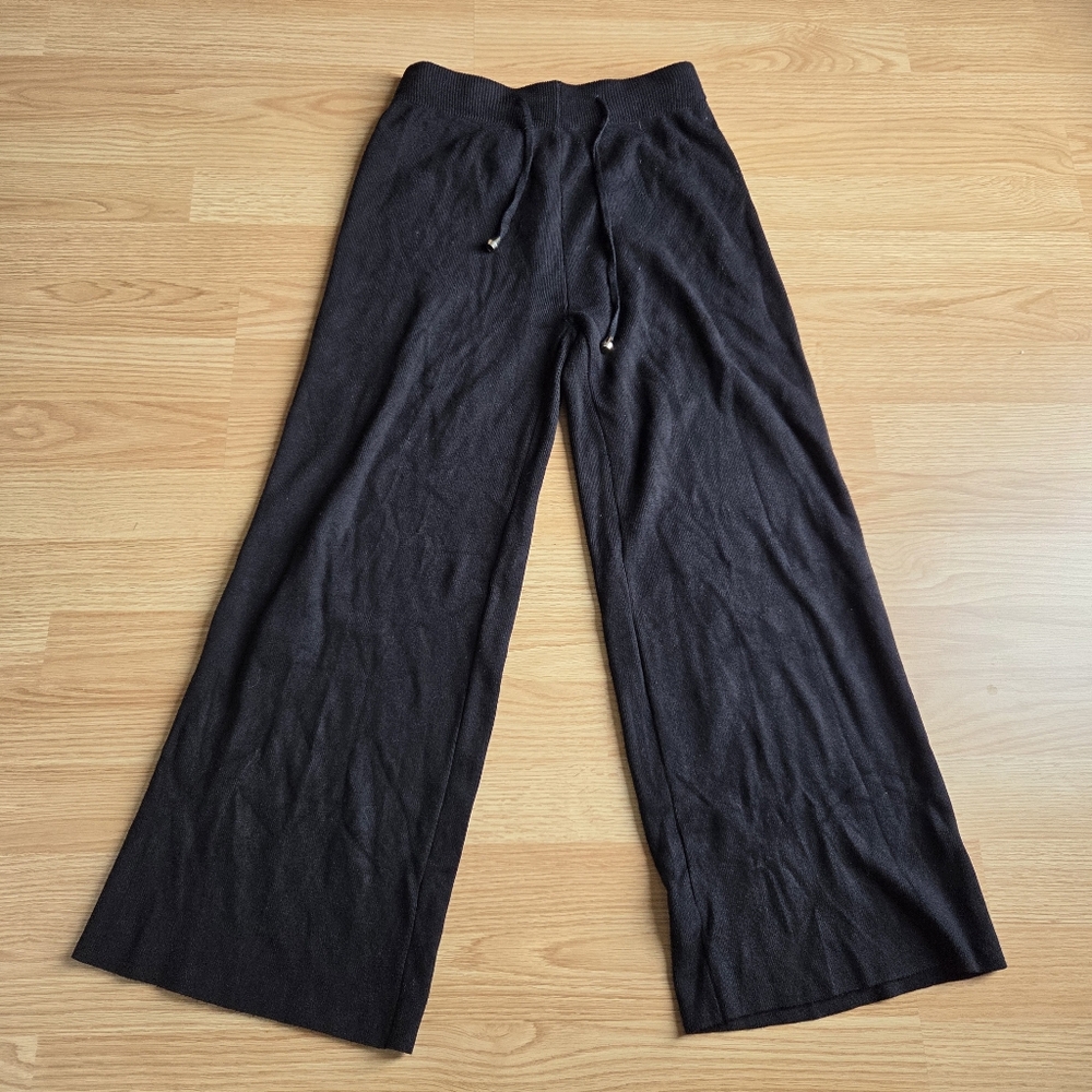 MONOLOGUE Black Viscose Wide-Leg Knit Pants
